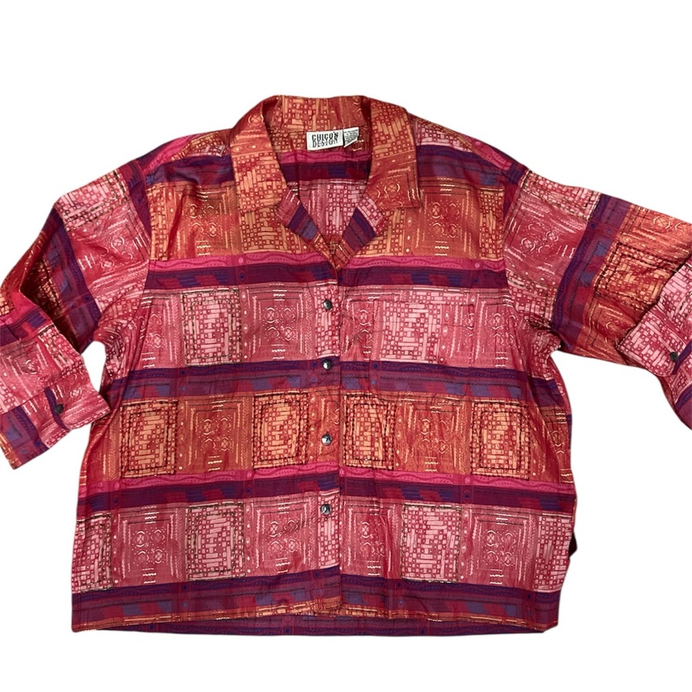 Chico’s patchwork multi-media designed button fro… - image 2